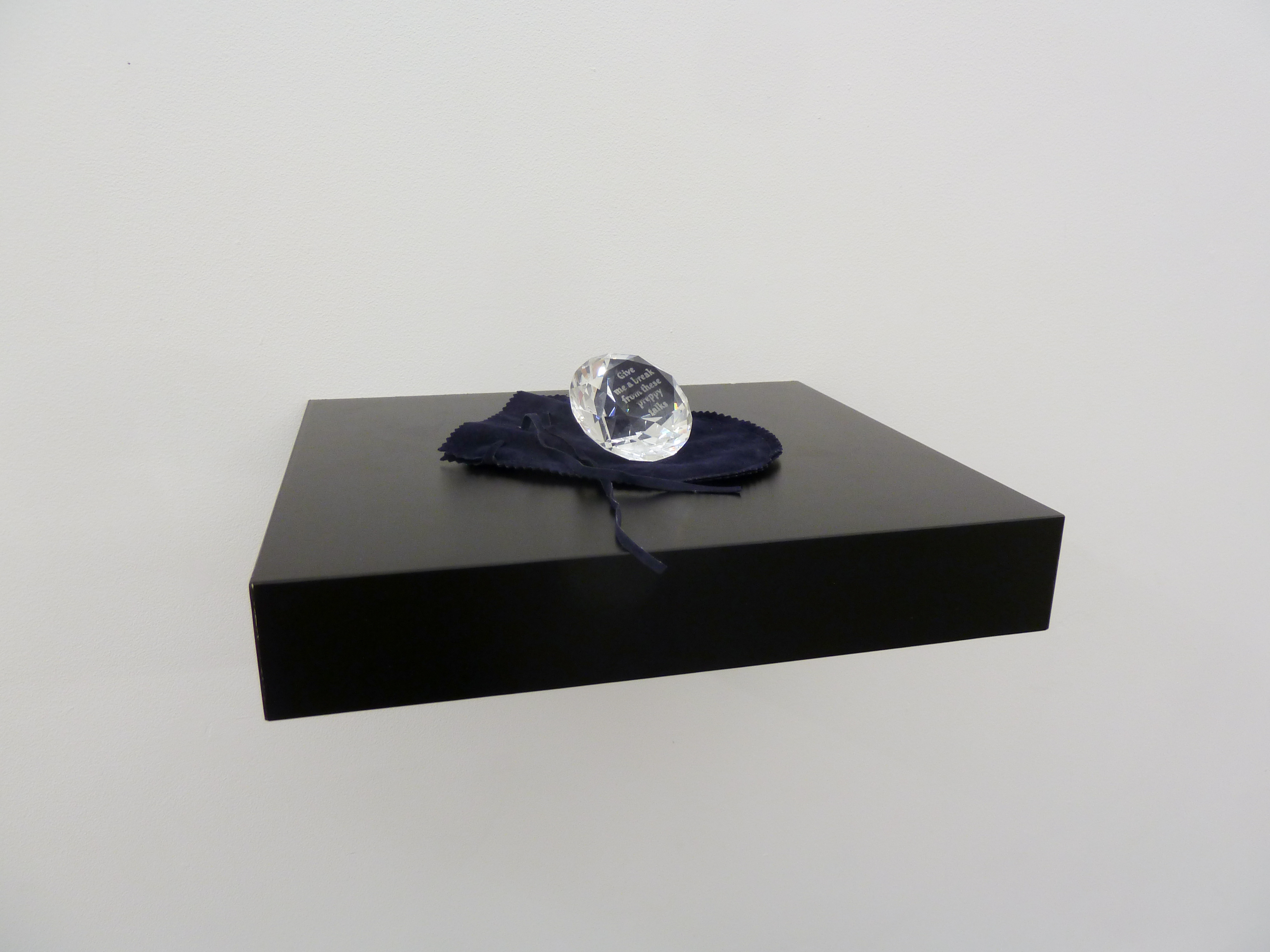 Chiara Fumai, Give me a break from these preppy talks, 2017, engraved glass, 6 x 6 x 4 cm