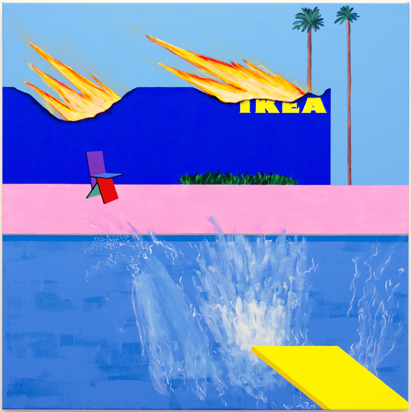 Michael Pybus, A Bigger Splash, 2017, acrylic and permanent pigmented ink on canvas, 100 x 100 cm
